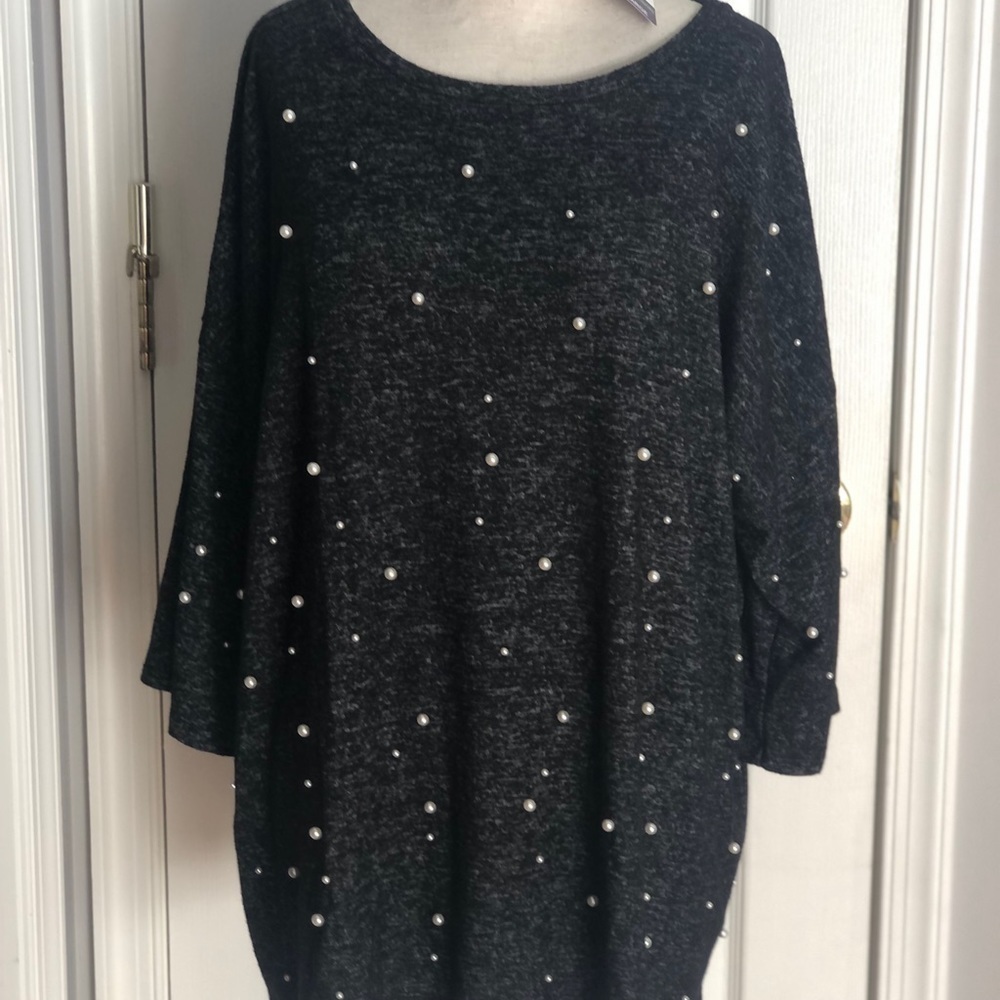 𝅺CHELSEA & Theodore Grey pearled top t shirt light sweater size XXL NWT  #w1018